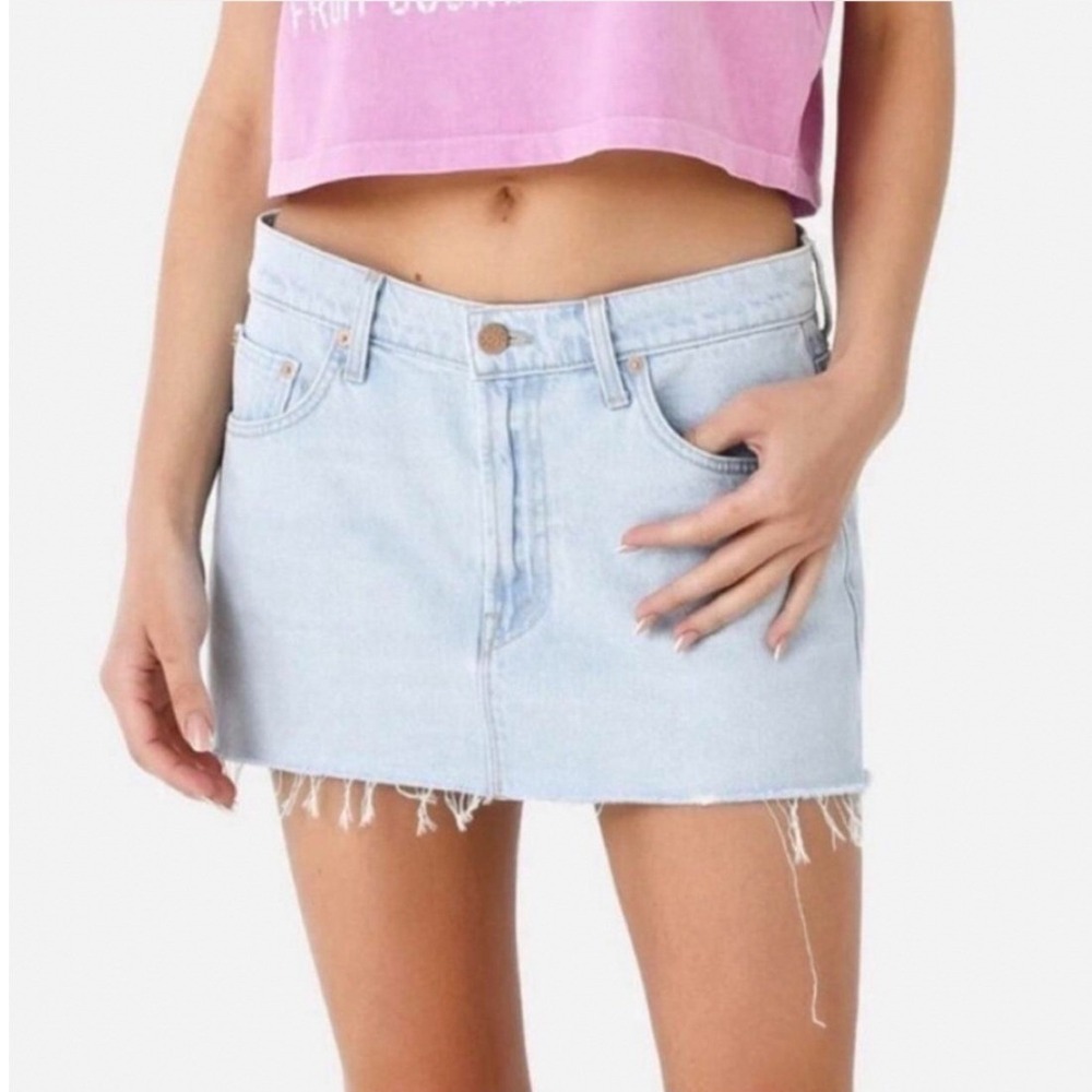 Mother Denim Mini Skirt Womens 29 Blue Slushie Frayed Snacks Fun Dip Micro Cut